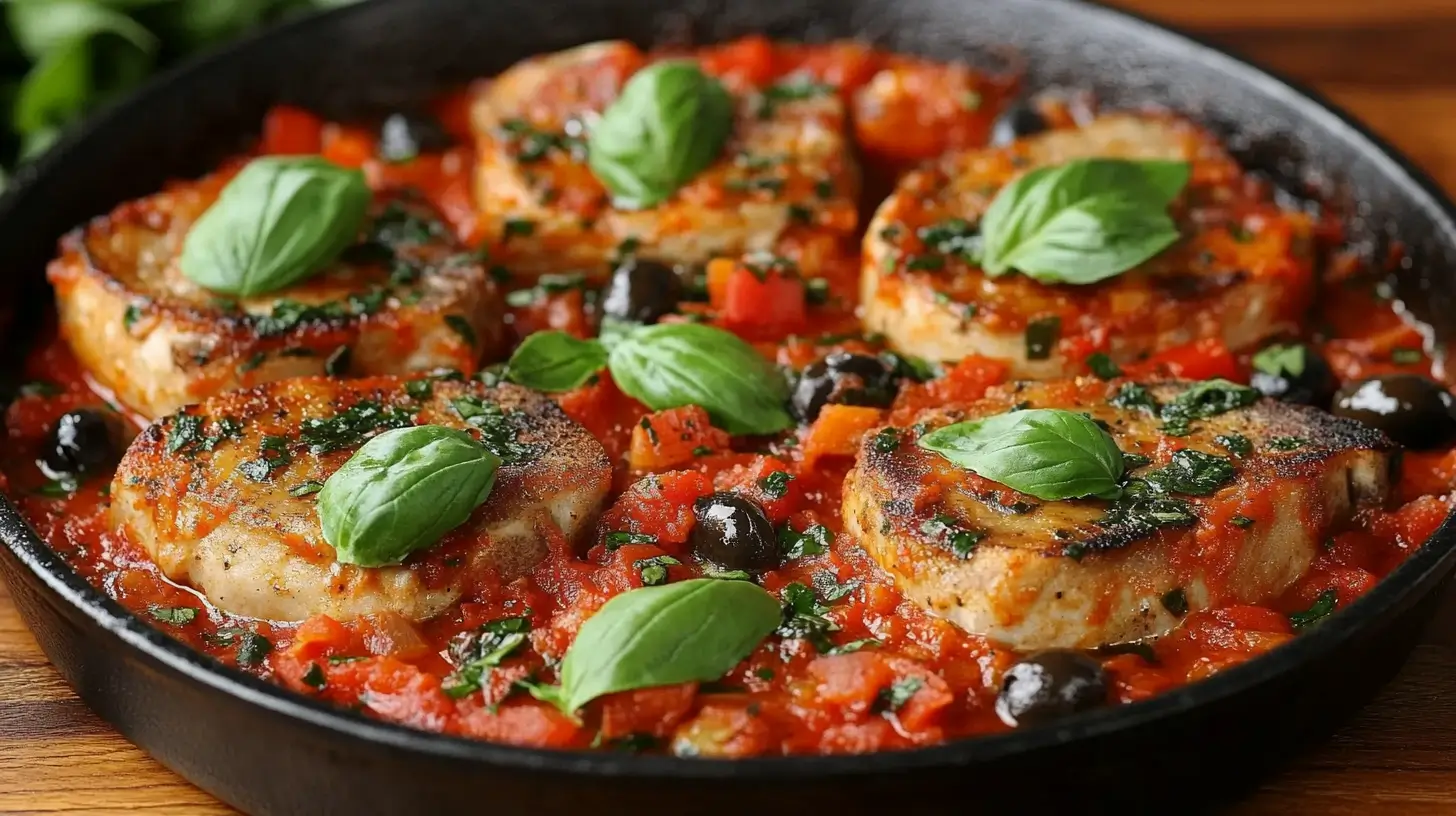Pork Chops with Puttanesca Sauce and Olives