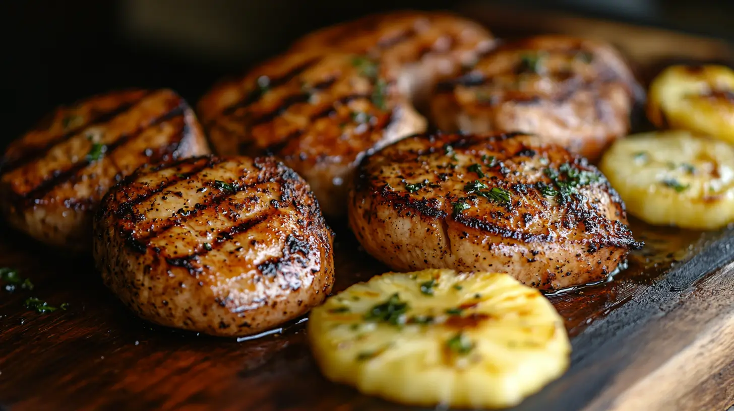 Pork Chops with Tamari Glaze and Grilled Pineapple