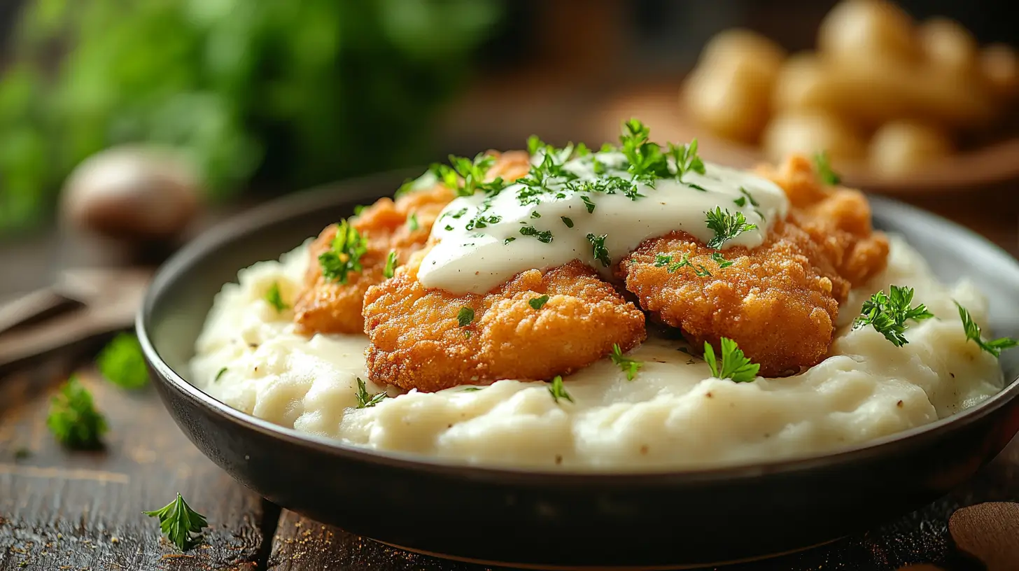 Southern Fried Pork Chops with White Gravy and Mashed Potatoes