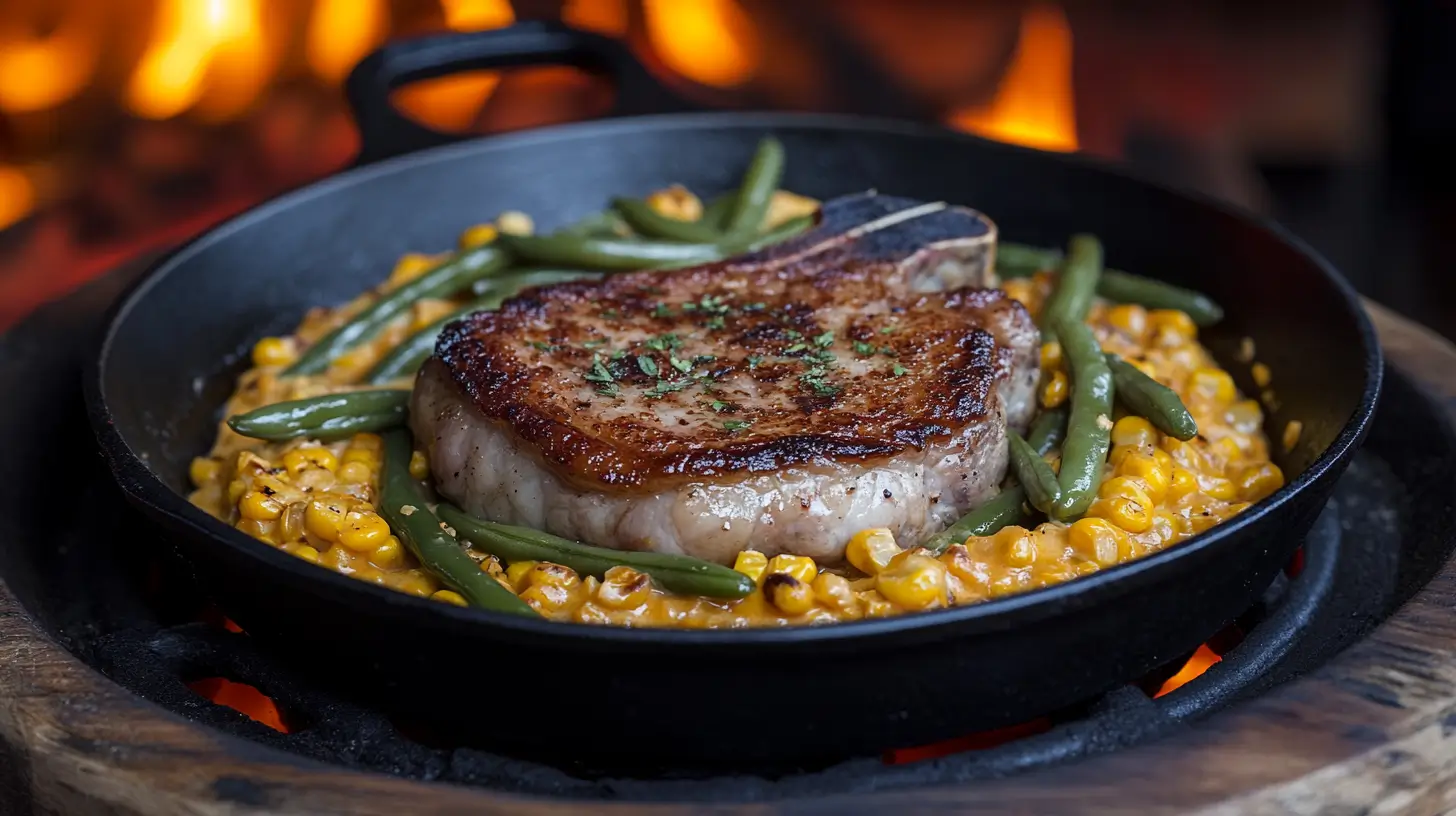 Southern Pork Chops with Creamed Corn and Green Beans