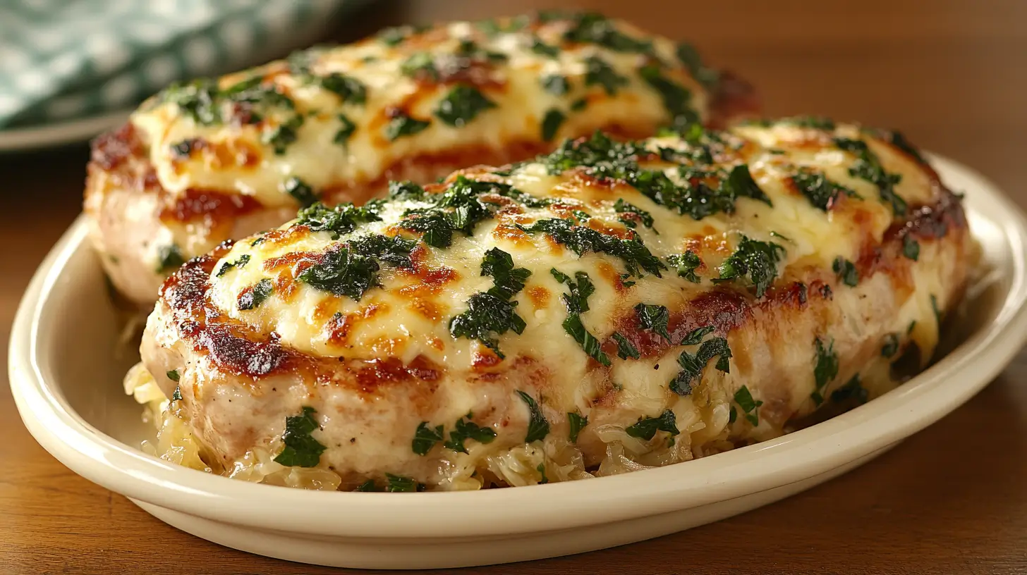 Stuffed German Pork Chops with Sauerkraut and Cheese