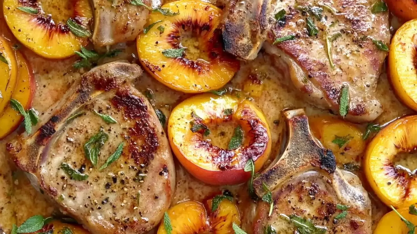 Grilled Pork Chops and Peaches with Mint Post image