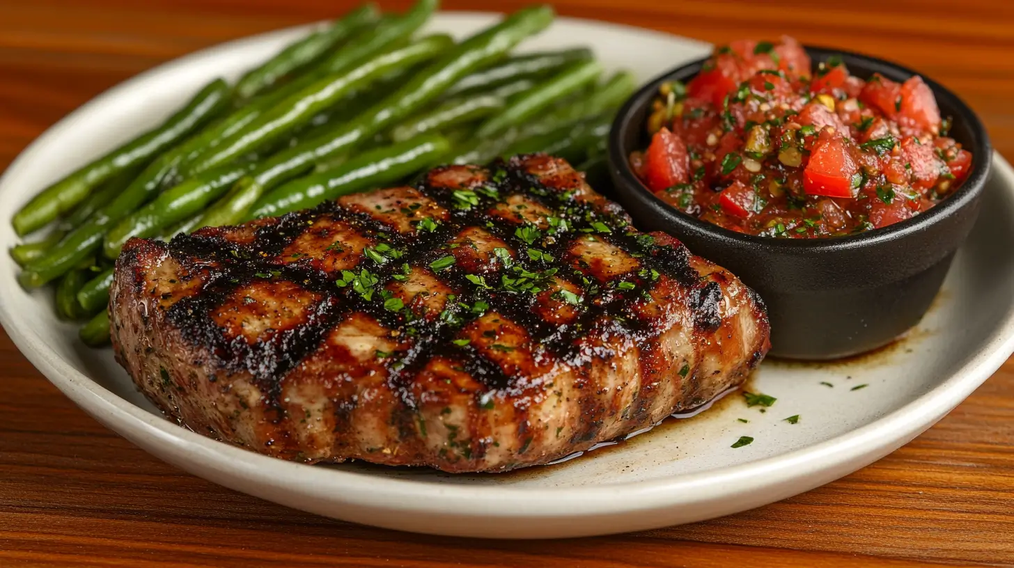 Whole30 Pork Chops with Tomato Relish and Garlic Green Beans Post image