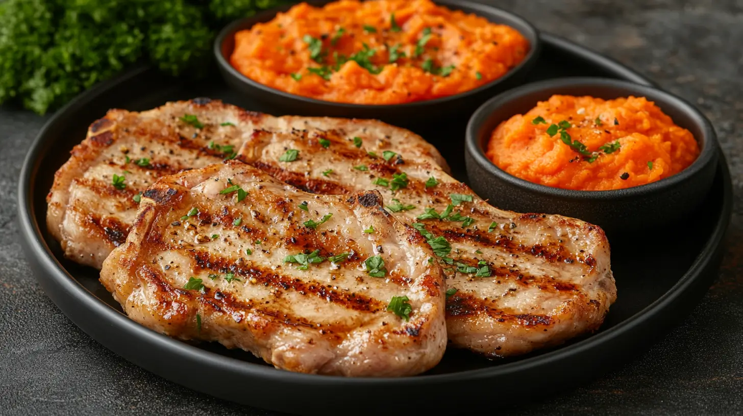French Pork Chops with Carrot Purée and Garlic Cream Post image