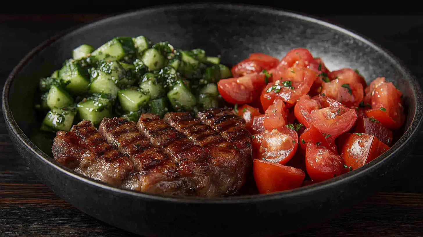 Garlic-Rubbed Pork Chops with Tomato Cucumber Salad Post image