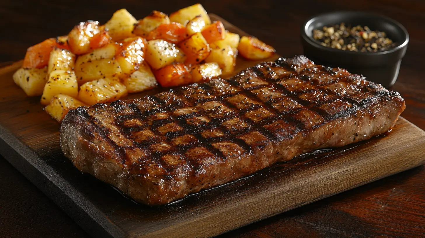 Island-Style Pork Chops with Grilled Pineapple and Bell Peppers Post image