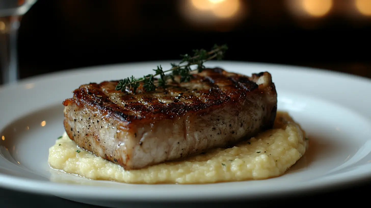 Pork Chops with Celery Root Purée and Thyme Jus Post image