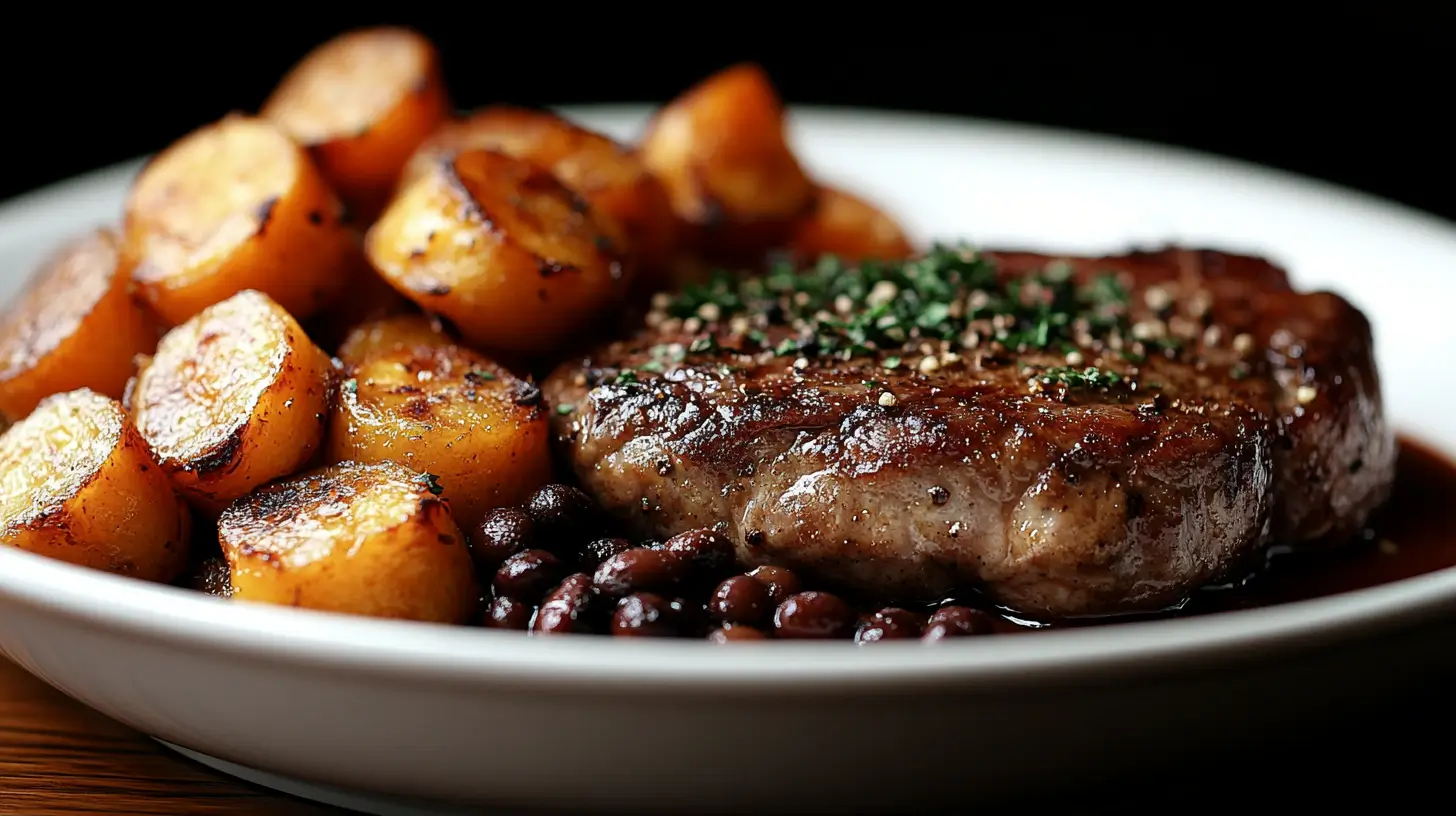 Pork Chops with Sweet Plantains and Black Beans Post image