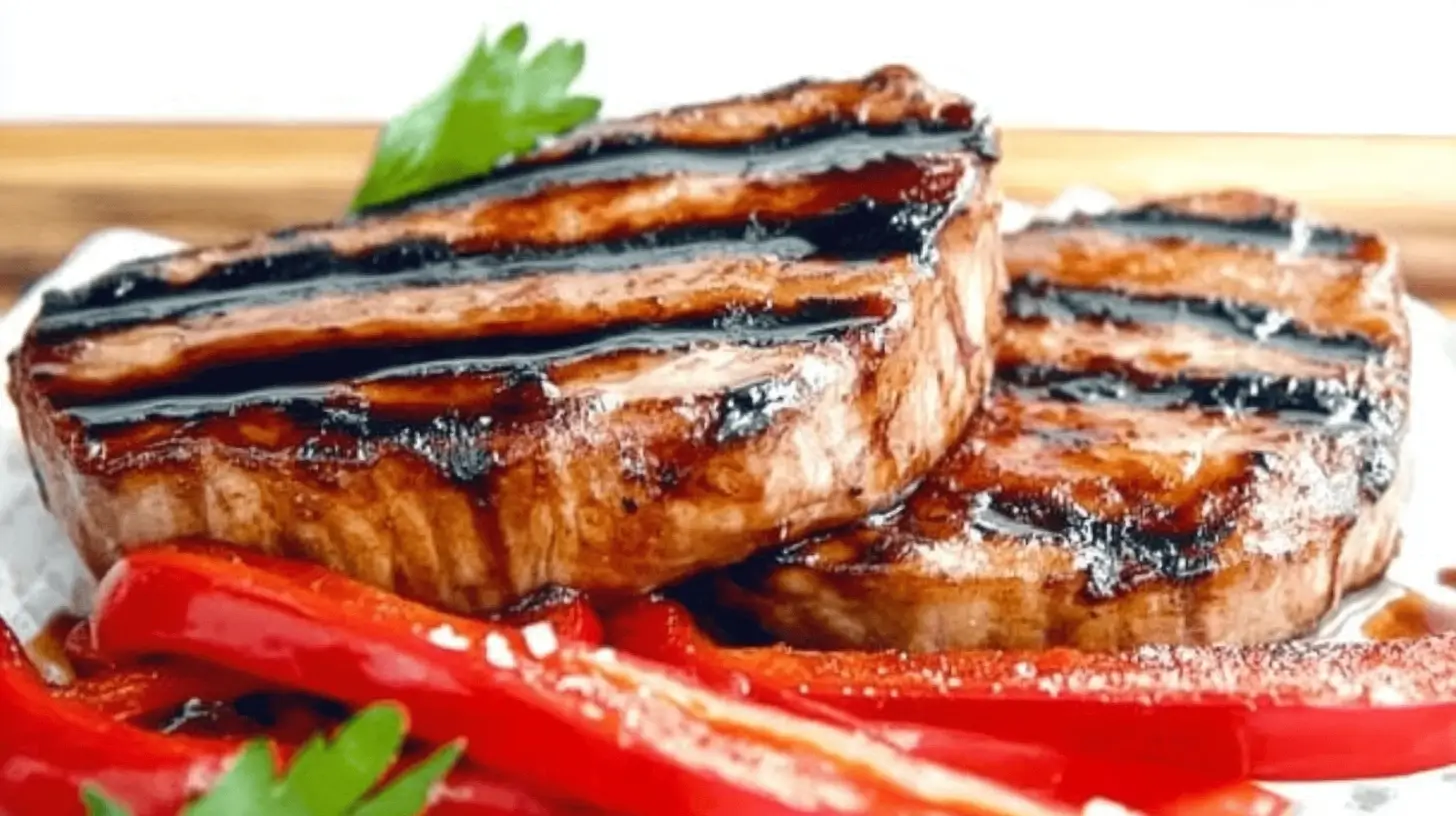 Bone-In Pork Chops with Balsamic Glaze and Peppers