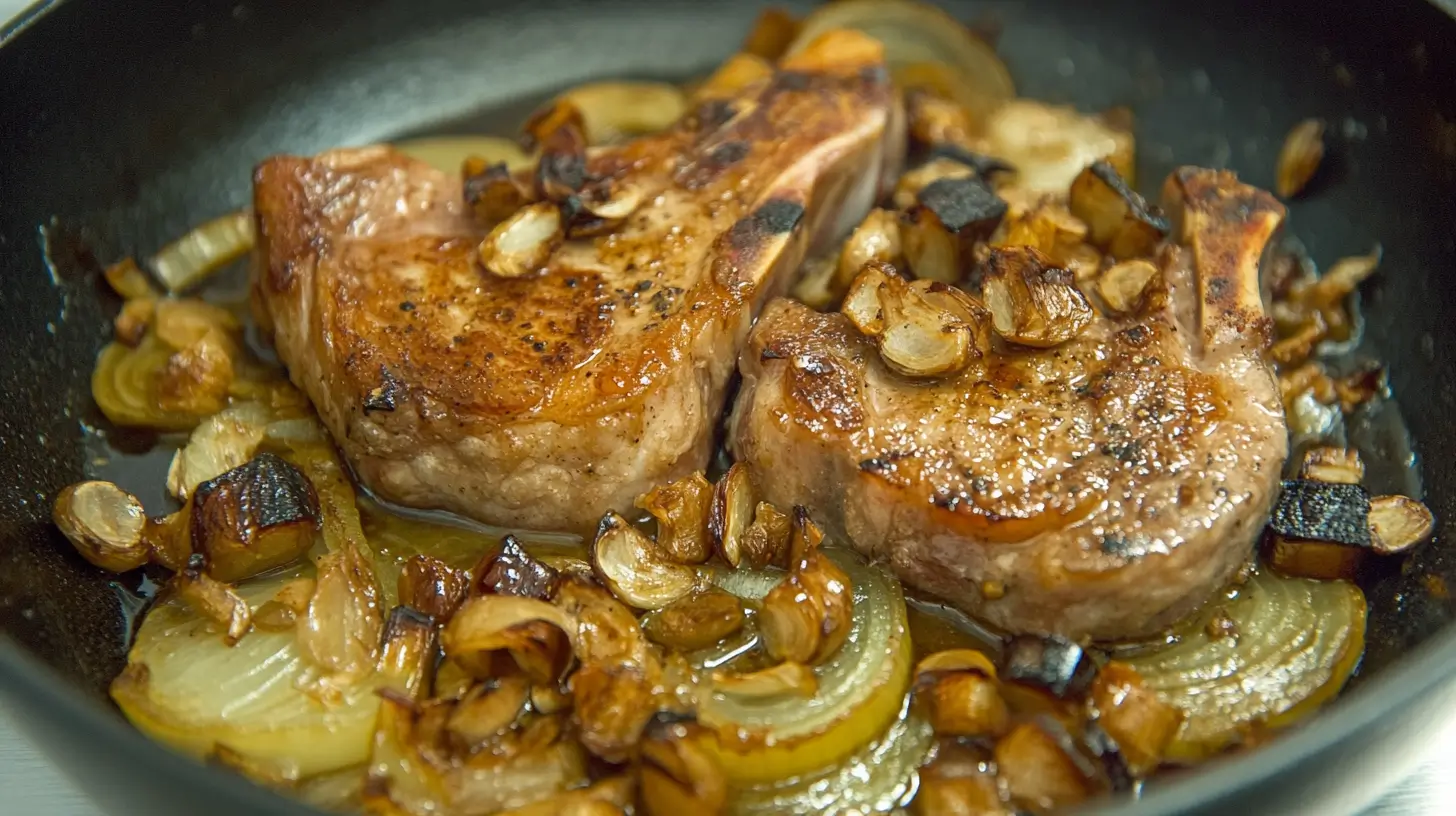 Boneless Pork Chops with Beer and Onion Reduction