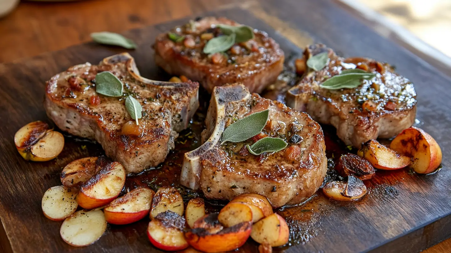 Butterfly Pork Chops with Apple Cider and Sage Butter
