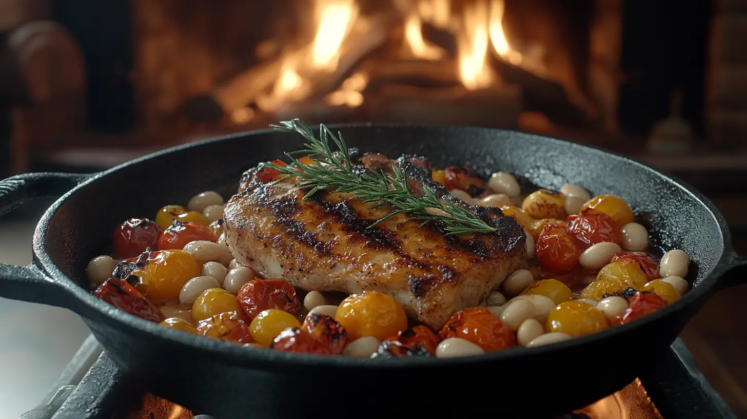 High-Protein Pork Chops with White Beans and Roasted Tomatoes