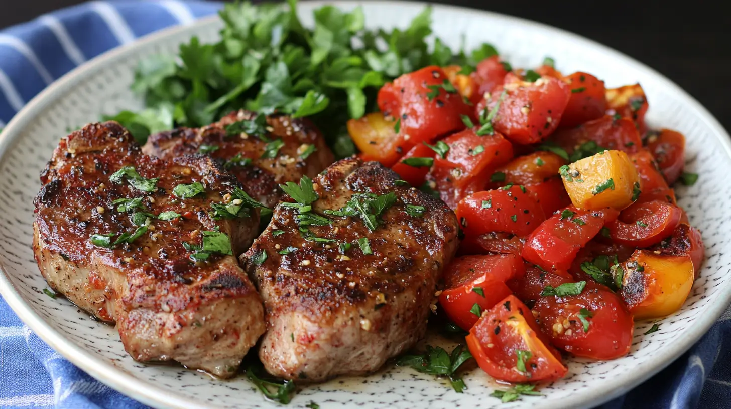Paleo Pork Chops with Jalapeño Salsa and Roasted Peppers