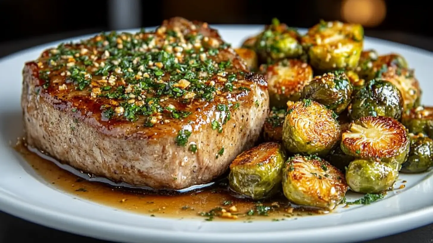 Pork Chop Dinner with Maple Glaze and Roasted Brussels Sprouts