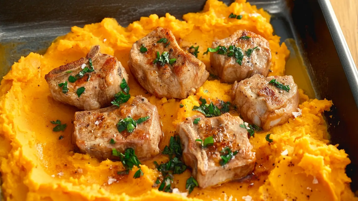 Pork Chops and Apples with Sweet Potato Mash