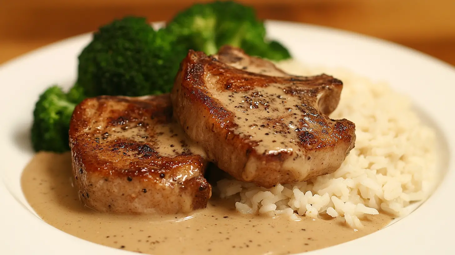 Pork Chops with Creamy Ranch Gravy and Rice