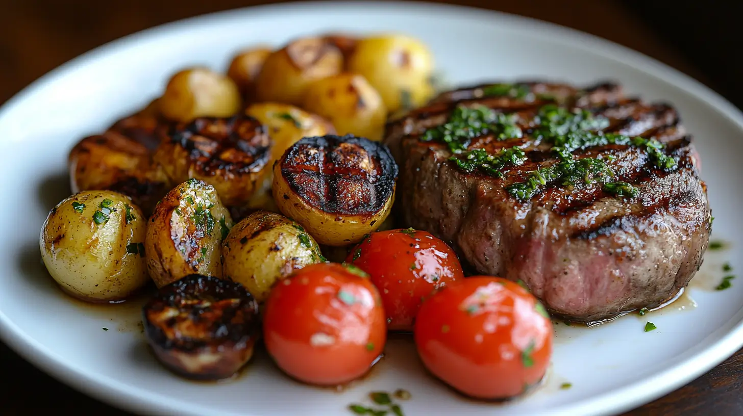 Pork Chops with Grilled Veggies and Chimichurri