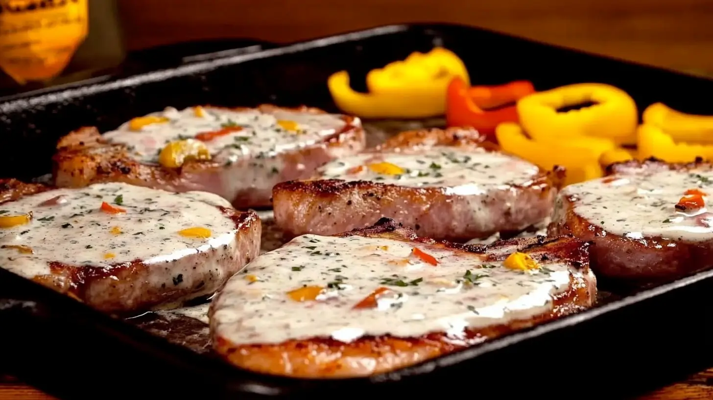 Thin Pork Chops with Creamy Cajun Sauce and Peppers