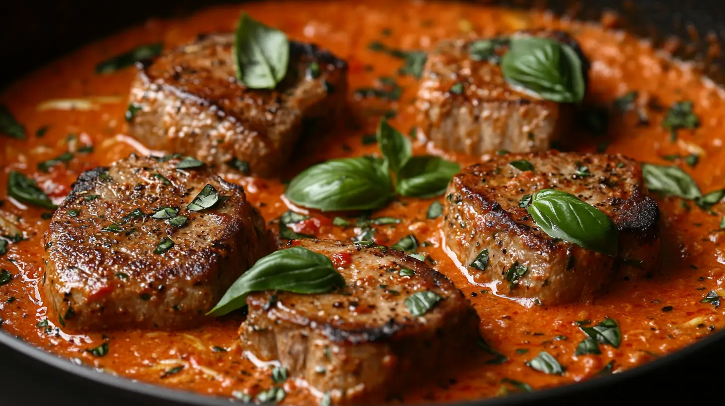 Whole30 Pork Chops with Tomato Basil Sauce and Zoodles