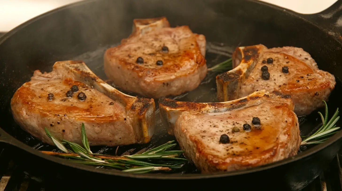 Juicy Grilled Pork Chops seasoned with rosemary and olive oil