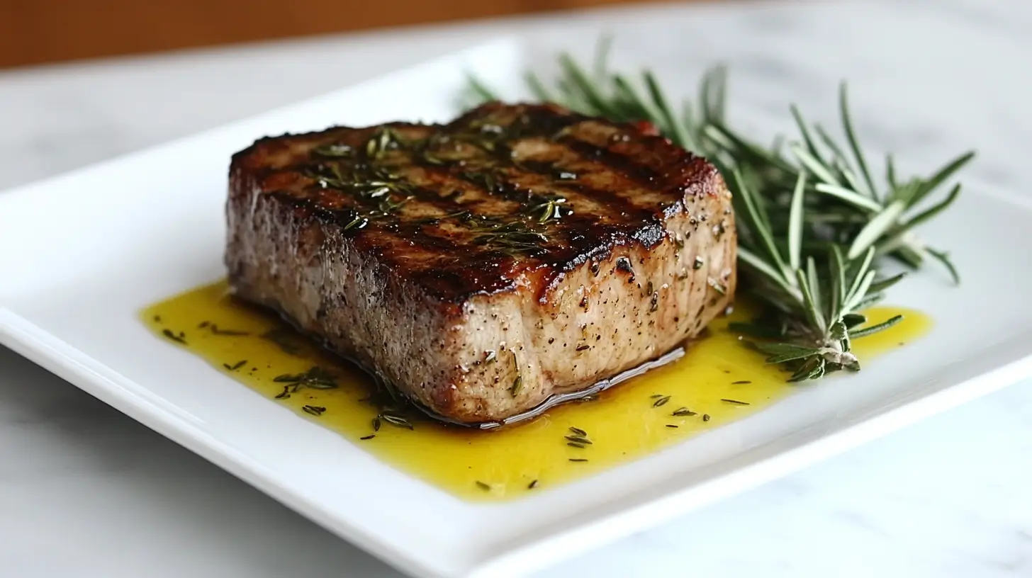 Juicy Grilled Pork Chops seasoned with rosemary and olive oil
